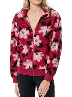 Lacey Chabert Women’s Floral Sherpa Zip Jacket - Red Pink Florals
